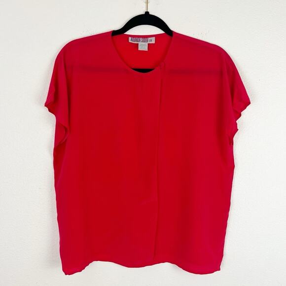 Vintage Womens 100% Silk Blouse Dolman Short Sleeve Layer Luxury Holiday Red 6 - Picture 9 of 10